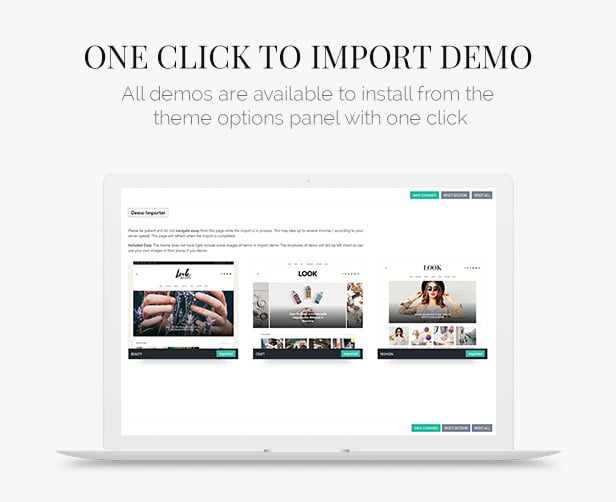 look wordpress theme one click to import